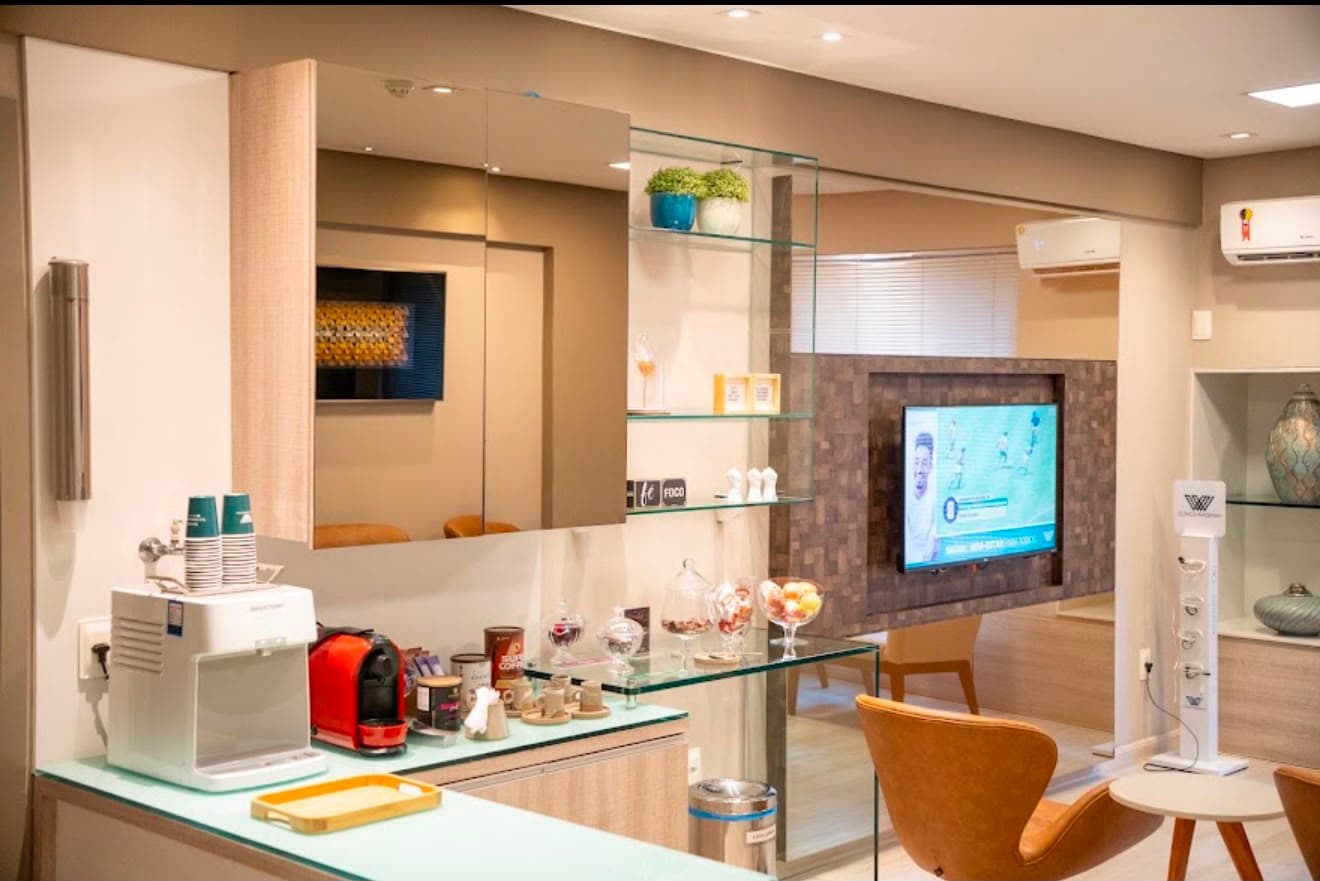 Lounge de espera com estação de café